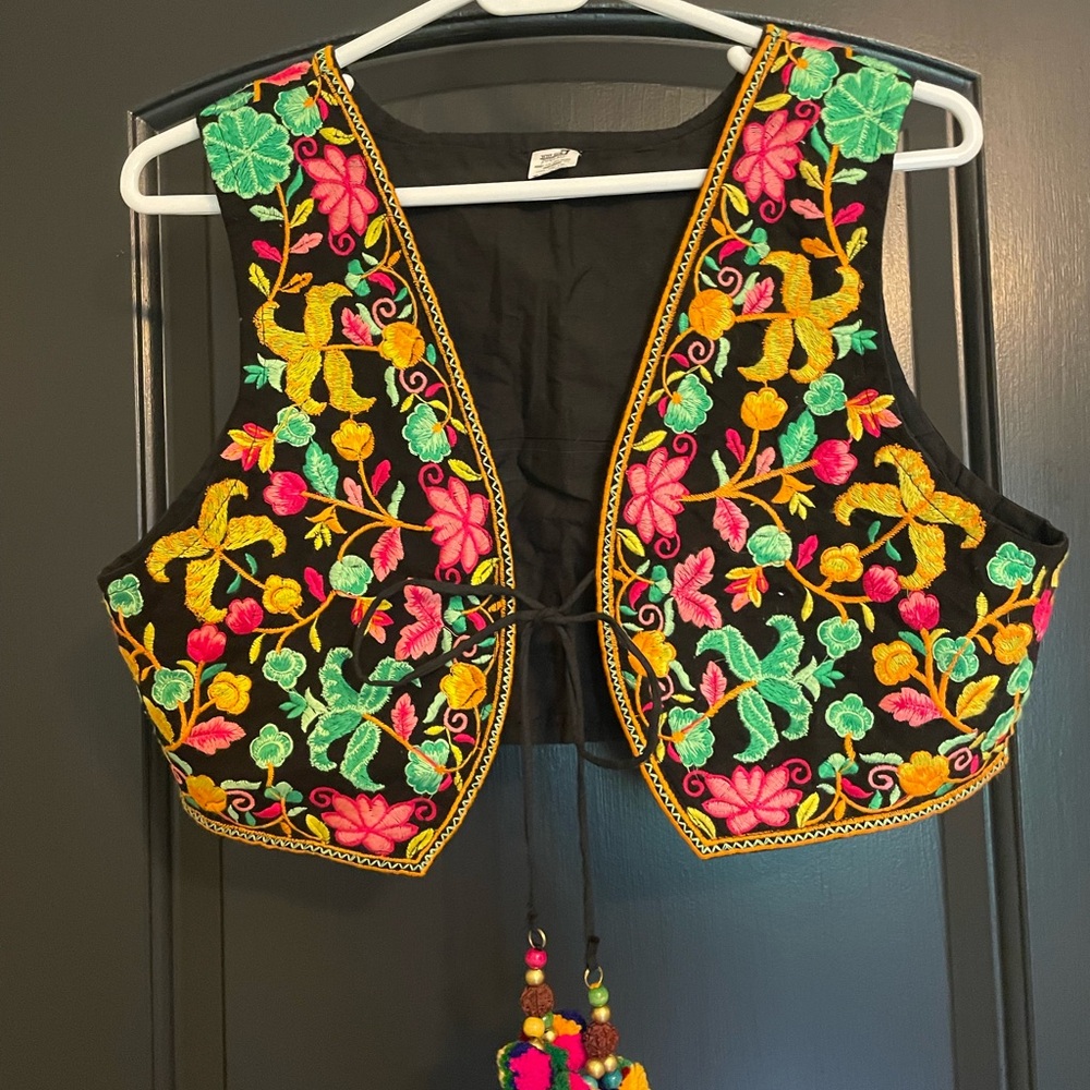 Embroidered vintage Floral Black Waistcoat Vest